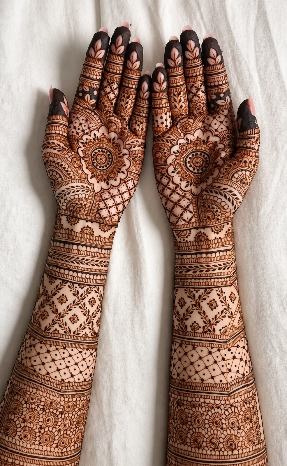 Motif de henné bridal raffiné sur les mains