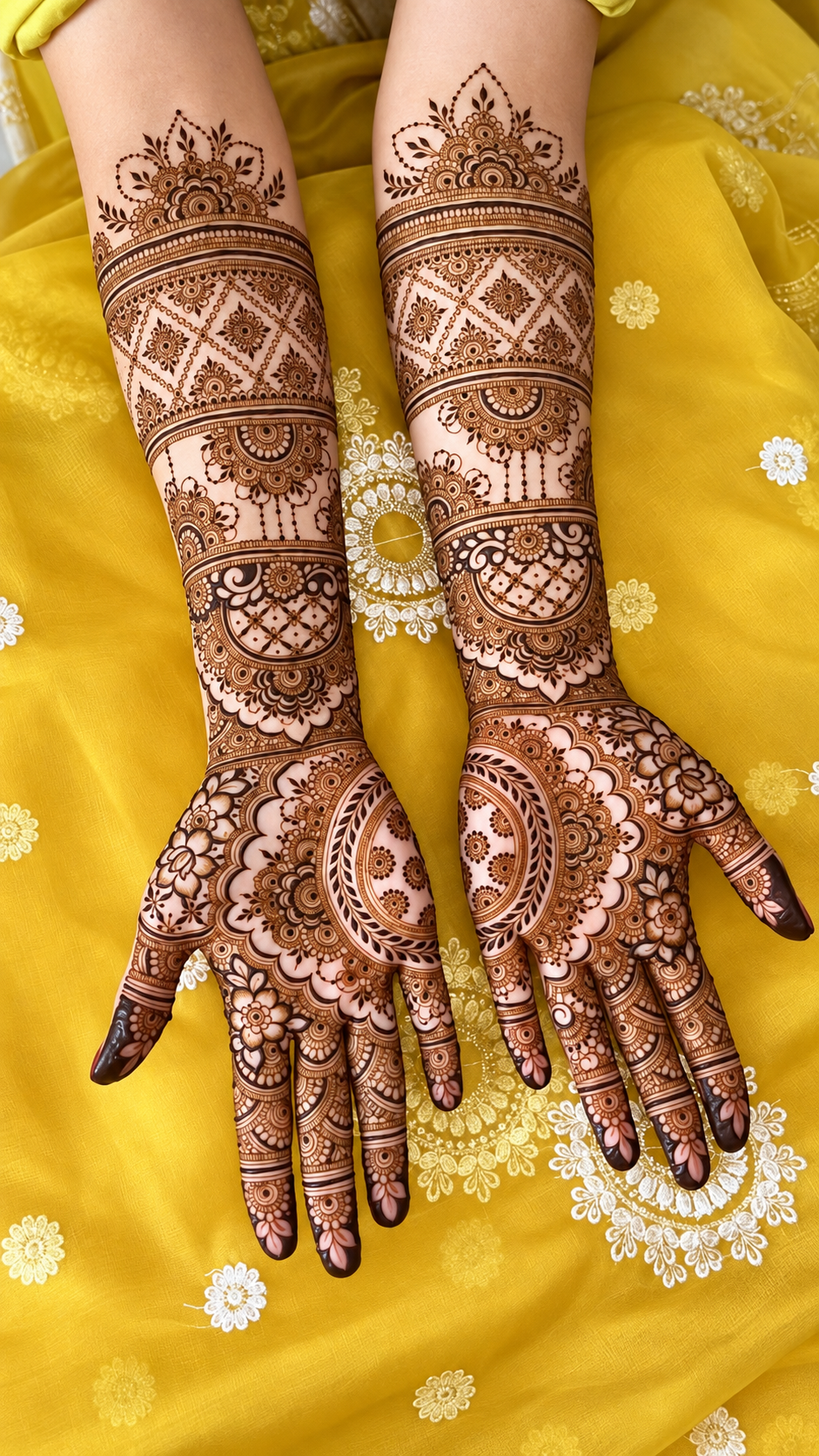 Création de henné bridal élégante sur les mains